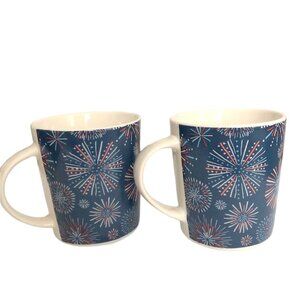 2 USA Fireworks Porcelain Mugs, 18 Oz.